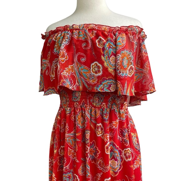 RabbitRabbitRabbit red sheer floral maxi dress 6 - Picture 2 of 12